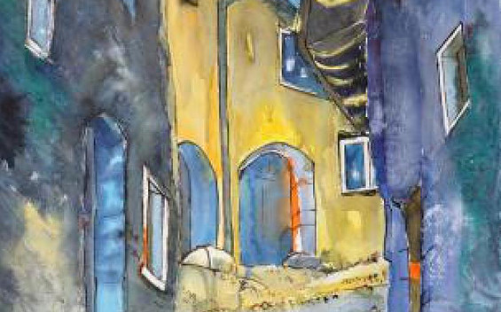 Martina Dost Gasse in Meride Tessin Aquarell 65cmx50cm 2012