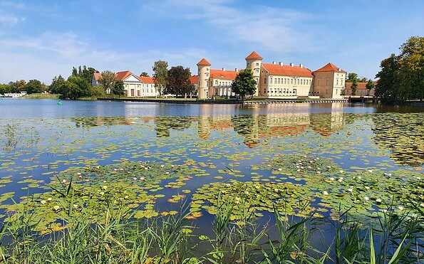 Blick vom Schlosspark über den Grienericksee auf das Schloss Rheinsberg