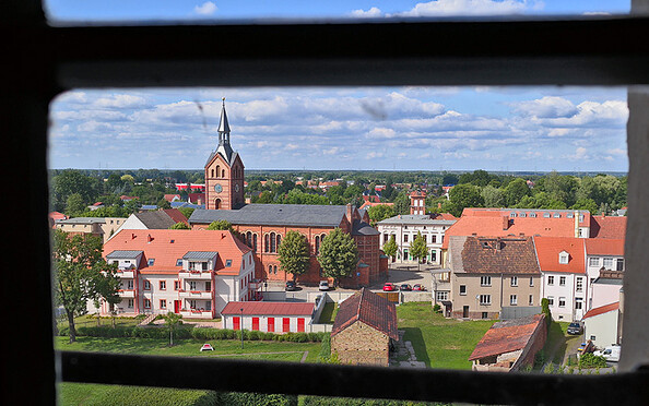 Aussicht vom Festungsturm in Richtung Evangelische Kirche, Foto: Amt Peitz, Lizenz: Amt Peitz