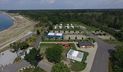 Wohnmobilstellplatz am Parkplatz Seestrand Lieske, Foto: Zweckverband LSB/Drohne, Lizenz: Zweckverband LSB
