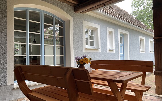 Blick auf das Ferienhaus, Foto: Ulrike Haselbauer, Lizenz: Tourismusverband Lausitzer Seenland e.V.