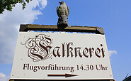 Hinweisschild zur Falknerei an der Burg Rabenstein, Foto: Bansen/Wittig
