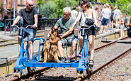 Tierischer Begleiter auf der Fahrraddraisine, Foto: Erlebnisbahn, Lizenz: Erlebnisbahn