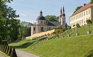 View from the baroque garden of Neuzelle Monastery to the Evangelical Church, Foto: Florian Läufer, Lizenz: Seenland Oder-Spree