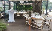 Café und Restaurant Spreewehrmühle: Terrasse, Foto: Kathleen Hajek, Lizenz: Kathleen Hajek