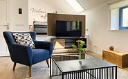 View of the TV and sleeping area, vacation apartment 2, Foto: U. Haselbauer, Lizenz: Tourismusverband Lausitzer Seenland e.V.