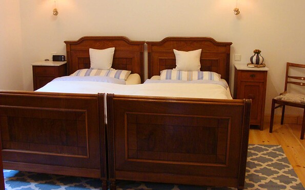Schlafzimmer Ferienwohnung Darre Uckermark, Foto: Joerg-Peter Jaeschke
