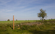 Zwischenwegweiser mit Lesesteinhaufen, Foto: Bansen-Wittig