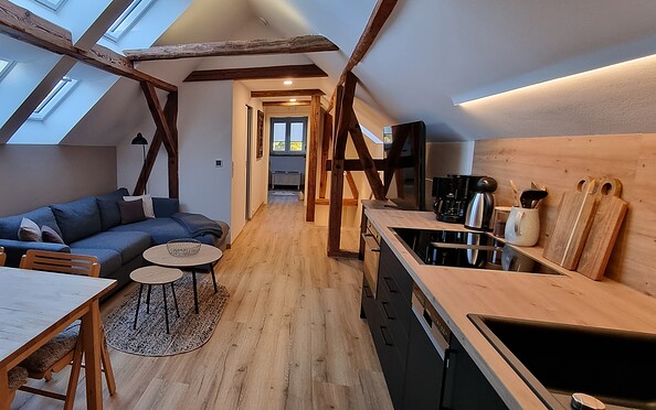 Küche und Wohn-, Essbereich, Foto: Alexander Mendiburu