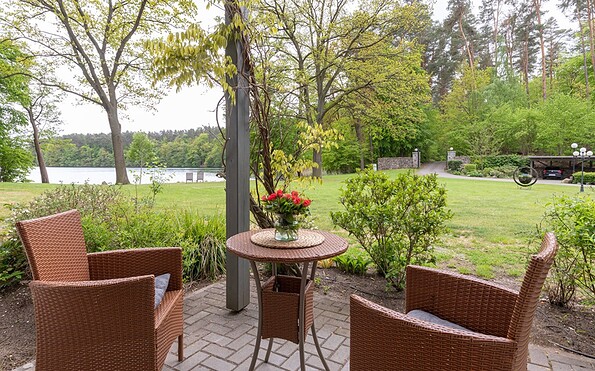 Terrace with lake views