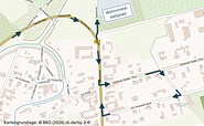 Hinweis zur Anfahrt aus westlicher Richtung, Foto: Kartengrundlage BKG (2026) dl-de/by-2-0, Lizenz: BKG (2026) dl-de/by-2-0