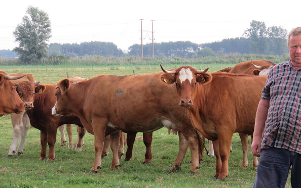 Landwirt Rainer Herzlieb auf der Weide, Foto: Marleen Herzlieb