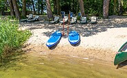 Strand mit Paddleboards und Boot, Foto: Jones Art, Lizenz: Hotel Döllnsee GmbH &amp; Co. KG