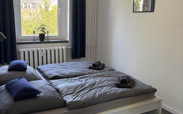 Schlafzimmer 3, Doppelbett, Foto: Ferienwohnung Gubener Neißeglück 23, Lizenz: Ferienwohnung Gubener Neißeglück 23