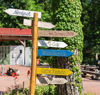 Barfußpark - Wegweiser, Foto: Anke Scheibe, Lizenz: Der Barfußpark Beelitz-Heilstätten