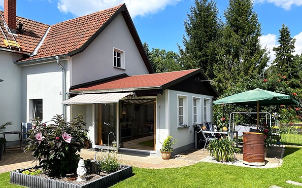 Außenansicht Ferienwohnung Reingehuscht, Foto: Ulrike Haselbauer, Lizenz: Tourismusverband Lausitzer Seenland e.V.