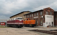 Historischer Lokschuppen Wittenberge - Historische Diesellokomotiven vor der ehemaligen Lokleitung, Foto: Dennis Kathke