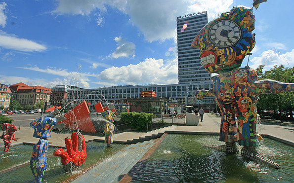 Der Brunnenplatz, im Hintergrund der Oderturm, Foto: terra press Berlin