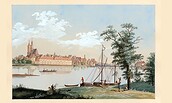 Blick auf Frankfurt vom Uferrand der Haakwiesen aus, Gouache von J. F. Nagel, um 1788, Foto: Stiftung Kleist-Museum