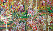 Into The Garden 2020 - Acryl, Ölpastell, Collage, Hartfaser - 104 cm x 206 cm, Dyptichon, Foto: Erwin Leber, Lizenz: Erwin Leber