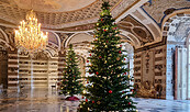 Weihnachtsbäume im Grottensaal des Neuen Palais, Foto: Nicole Romberg, Lizenz: SPSG