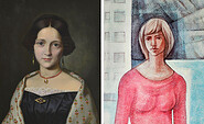 _LINKS Unbekannt, Porträt einer jungen Frau, um 1840 - RECHTS Nerlich, Wandbild Potsdamer Alltag, 1966, Foto: M. Lüder, Lizenz: Potsdam Museum