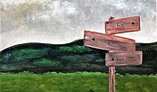 Wegweiser / 2022/ 50 x 70 / Acryl auf Leinwand, Foto: Atelier BareMünze, Lizenz: Atelier BareMünze
