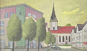 Lothar Gericke: "Biesenthal Markt - Blick zur Kirche", Foto: Reproduktion Annette Felies-Gericke, Lizenz: Infopunkt Kunst
