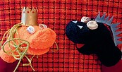 Prinzessin Orangia und Drache Blaustrumpf. Kaspers Freunde selbst herstellen –  aus ausgedienten Socken werden lustige und bunte Sockenpuppen gebastelt., Foto: Halina Muchow, Lizenz: Museum Viadrina