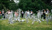 Besucher bei der Eröffnung vor Toshihiko Mitsuyas "Aluminum Garden", Foto: Showmik Khan, Lizenz: Schlossgut Schwante