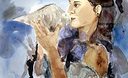 Jürgen Villmow, Mädchen mit Seeschnecke III, Aquarell, 46 x 61 cm, 2023, Foto: Jürgen Villmow, Lizenz: Jürgen Villmow