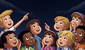 Kinder beobachten Mondfinsternis, Foto: KI Gemini