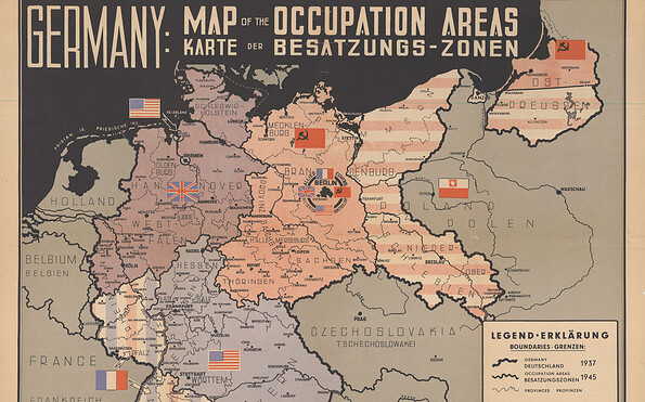 Karte der Besatzungszonen 1945–1949, Foto: Stiftung Gedenkstätte Lindenstraße, Lizenz: © Stiftung Gedenkstätte Lindenstraße