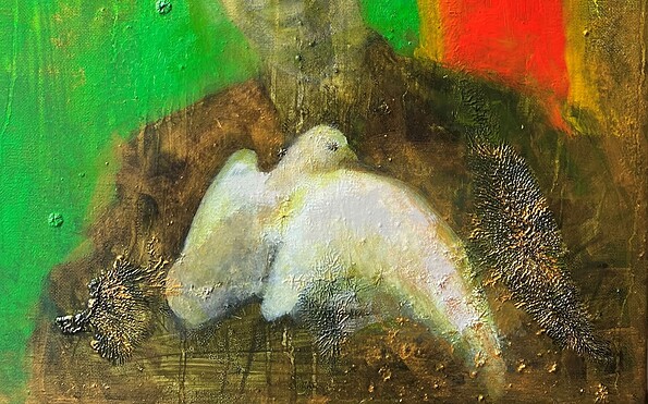 Kristine Narvida "Studie der Zeit 11-Kosmonaut Gagarin", 2025, Öl auf Leinwand, 40 x 40 cm, Foto: Kristine Narvida, Lizenz: Kristine Narvida