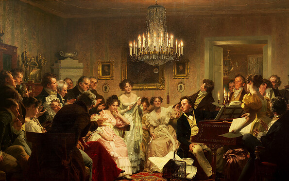 Julius Schmid: Ein Schubertabend in einem Wiener Bürgerhause, 1879. Bild: Birgit und Peter Kainz, Foto: BY 4.0 Wien Museum