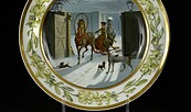 Königliche Porzellanmanufaktur Berlin: Teller mit Schlittendarstellung, Modell „Antique Glatt“, nach 1870, Foto:  Wolfgang Pfauder, Lizenz: SPSG