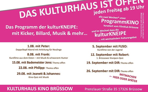 kulturKNEIPE Brüssow, Foto: KuKi Brüssow, Lizenz: KuKi Brüssow