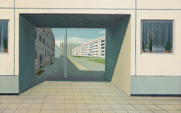 Uwe Pfeifer, Durchgang in Halle-Neustadt, 1971. Brandenburgisches Landesmuseum für moderne Kunst, © VG Bild-Kunst, Bonn 2025, Foto: Thomas Kläber, Lizenz: DAS MINSK Kunsthaus in Potsdam