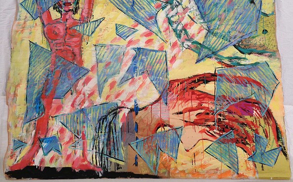 Karla Woisnitza, Die gläserne Decke, 1986, Plakatfarbe auf Packpapier, Foto: BLMK, Lizenz: VG Bild-Kunst, Bonn 2025