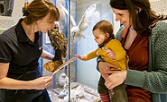 Mutter und Kind betrachten Feder und Kauz, Foto: David Marschalsky, Lizenz: Naturkundemuseum Potsdam