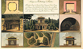 Anlagen am Grottenberge im Garten (Paretzer Skizzenbuch), 1811: A) Grundriss des Berges B) Ansicht der Grotte nebst dem Japanischen Hause C) Grundriss der Grotte D) Innere Ansicht der Grotte E) Grundriss F) Durchschnitt und G) Aufriss des Japanischen Haus, Foto: SPSG, Lizenz: SPSG