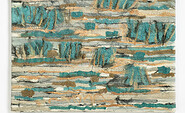 Abstraktes Textilkunstwerk in Naturtönen und Türkis, mit einer horizontal geschichteten Struktur und baumartigen, texturierten Formen., Foto: Friedhelm Hoffmann, Lizenz: Beate Paulini