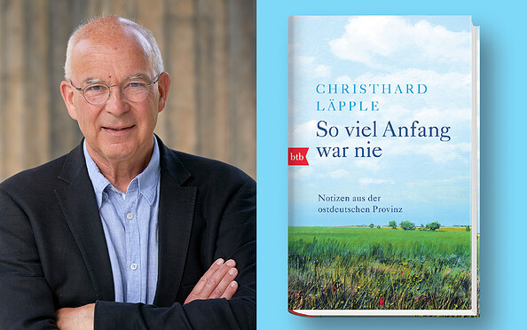 Autor Christhard Läpple mit seinem Buch "So viel Anfang war nie", Foto: Andreas Schoelzel, Lizenz: Netzeband Kultur